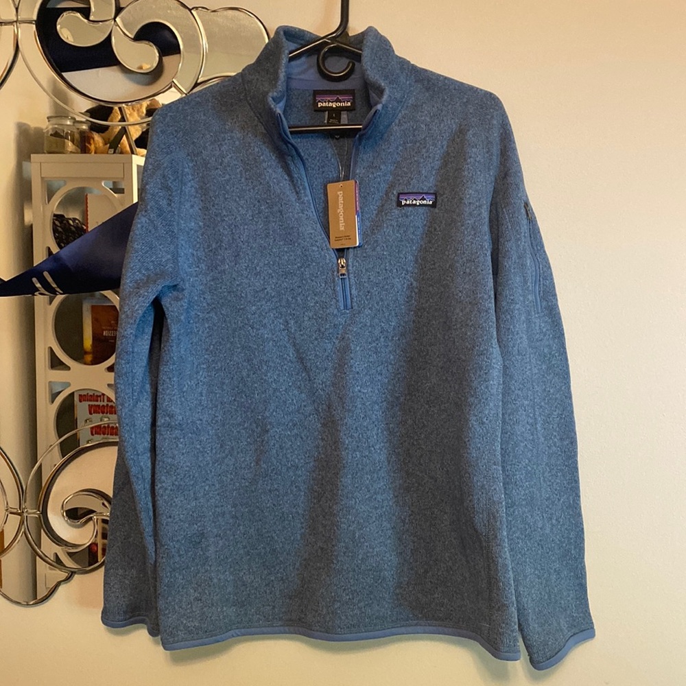 NWT Patagonia womens better sweater 1/4 zip, size Large, woolly blue color.